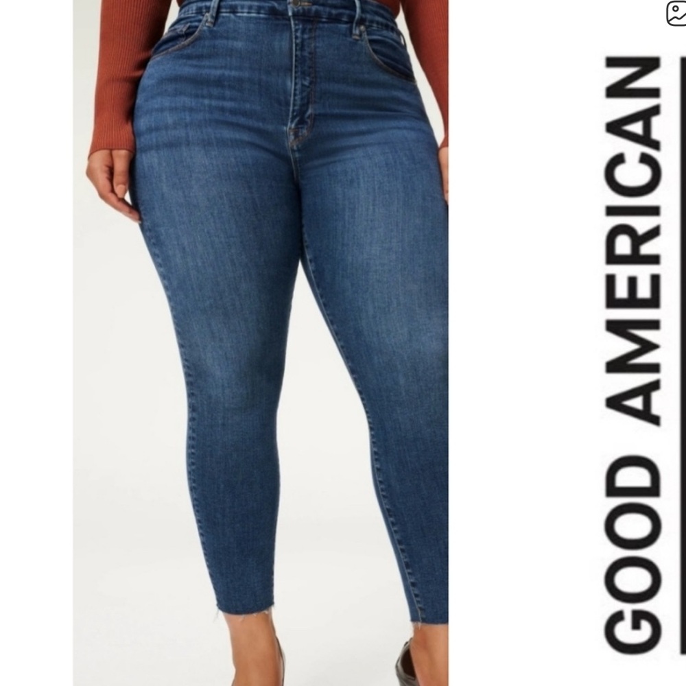 Good American Jeans Skinny Ankle Dark Wash Blue Stretch Denim size 18 - Picture 4 of 13